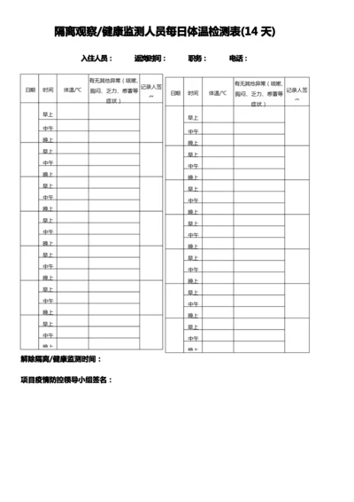 隔离观察健康监测人员每日体温检测表(14天).docx