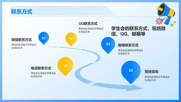 蓝色插画风大学学生会部门招新PPT模板