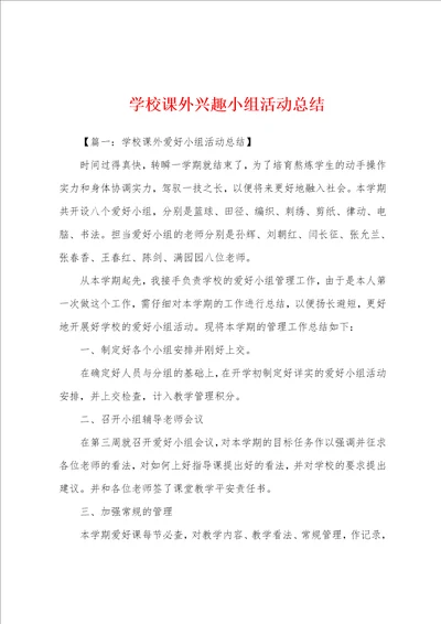 学校课外兴趣小组活动总结