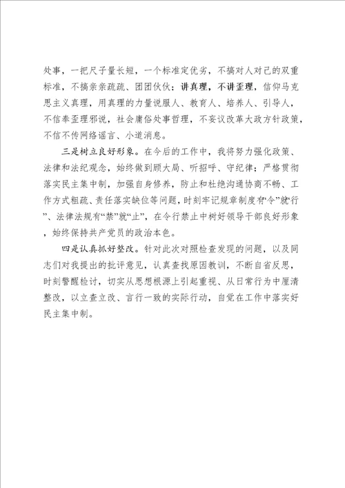 贯彻执行民主集中制专题会发言提纲