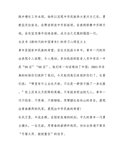 白皮书新时代的中国青年的学习心得范文（精选五篇）