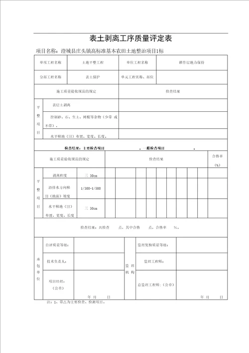 表土剥离工序质量评定表参考内容