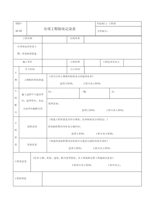 分项工程验收记录表