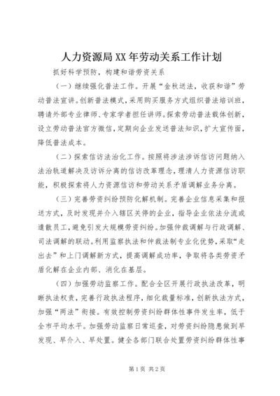 人力资源局某年劳动关系工作计划.docx