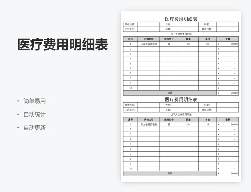 医疗费用明细表