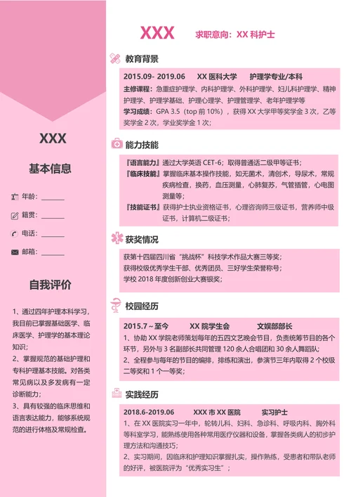 护士护理专业求职简历套装
