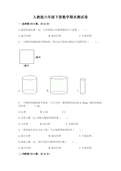 人教版六年级下册数学期末测试卷含答案（新）.docx