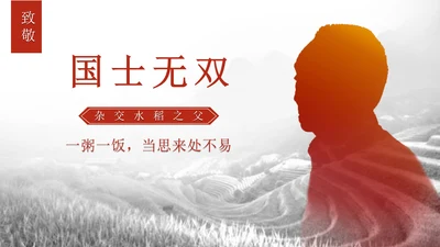灰色实景稻田人物剪影珍惜粮食教育PPT模板