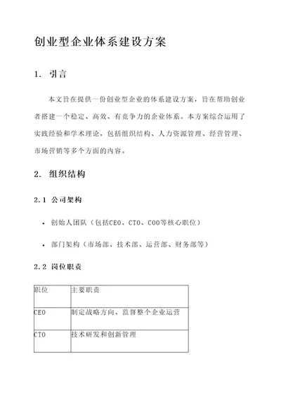 创业型企业的体系建设方案