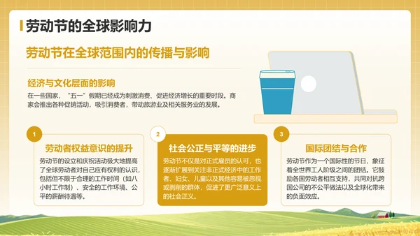 黄色插画风五一国际劳动节文化介绍PPT模板