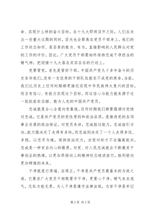 最新喜迎十九大征文：以忠诚干净担当的精气神迎接党的十九大胜利召开.docx