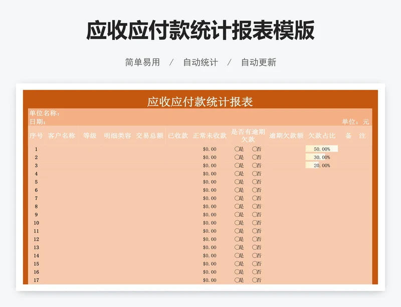 应收应付款统计报表模版