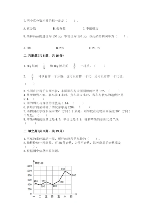 人教版六年级上册数学期末测试卷带答案（突破训练）.docx