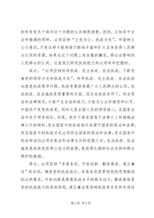 在贯彻四中全会精神加强党的执政能力建设理论学习会上的讲话.docx