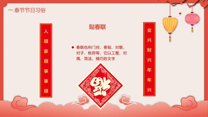 喜庆中国风春节介绍春节习俗简介PPT模板