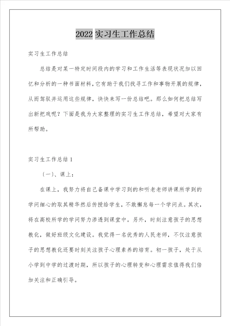 实习生工作总结24