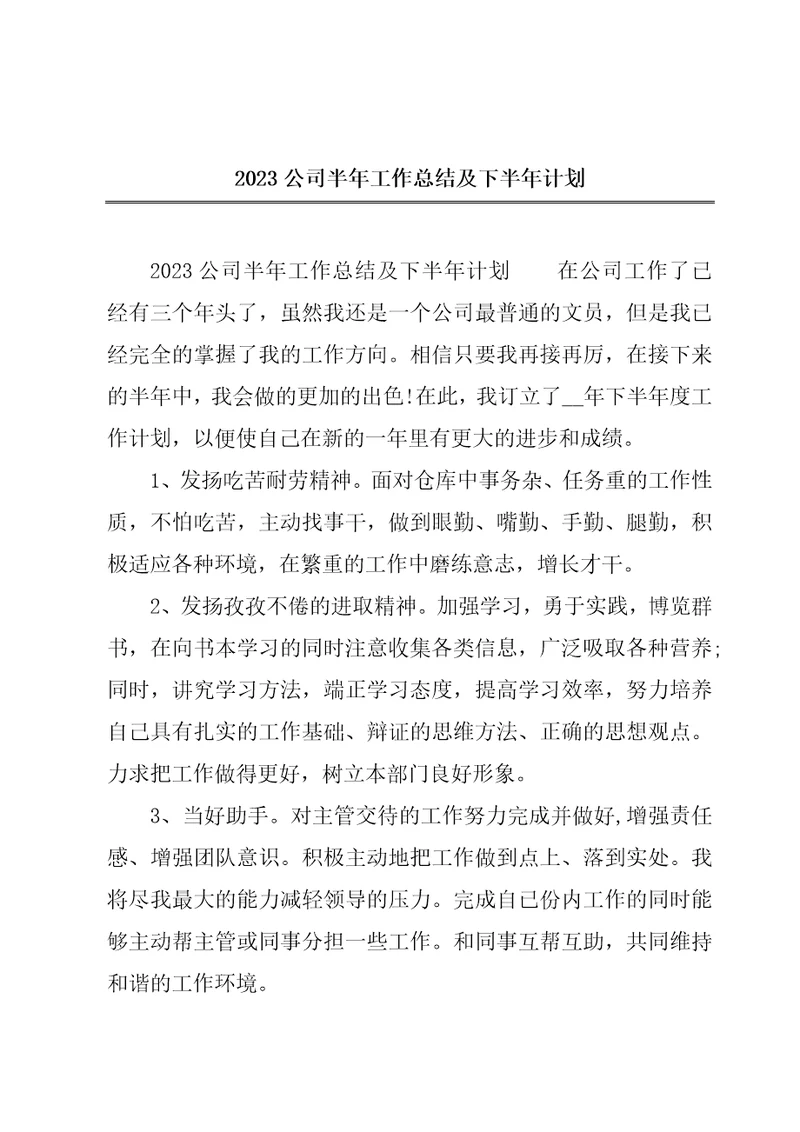 2023公司半年工作总结及下半年计划