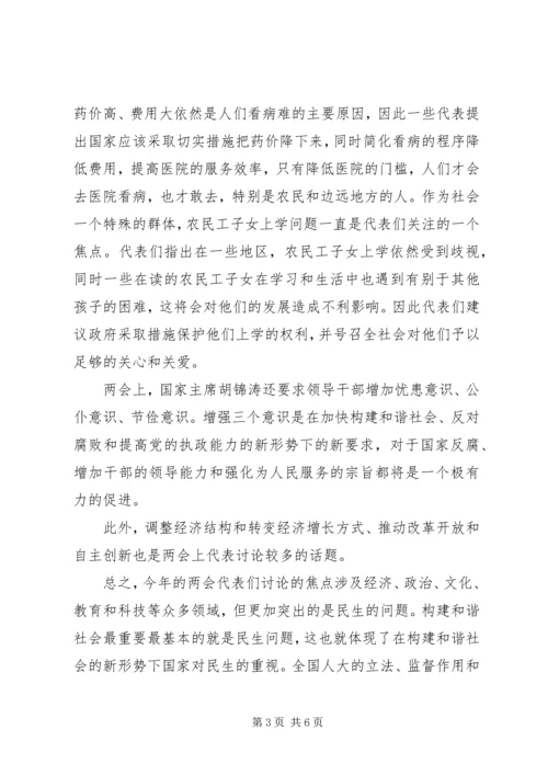 学习两会精神思想汇报20XX年.docx