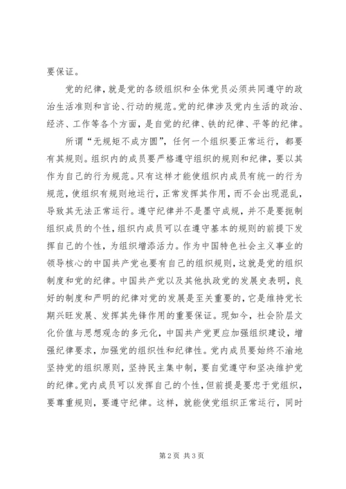 党的组织制度和党的纪律学习思想汇报_1.docx