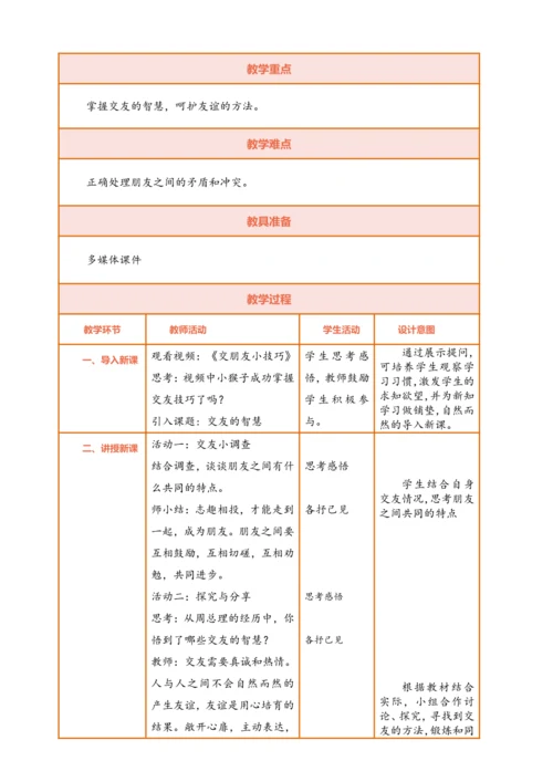 【核心素养】【新教材】6.2 交友的智慧  表格式教案