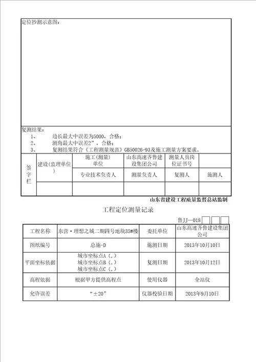 工程定位测量记录汇总