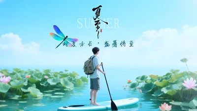 蓝色简约节日节气之夏至PPT模板