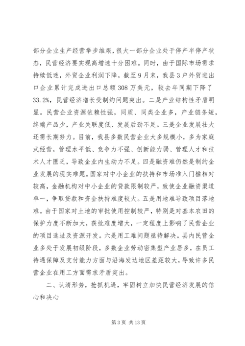 全县加快民营经济发展工作会议致辞.docx