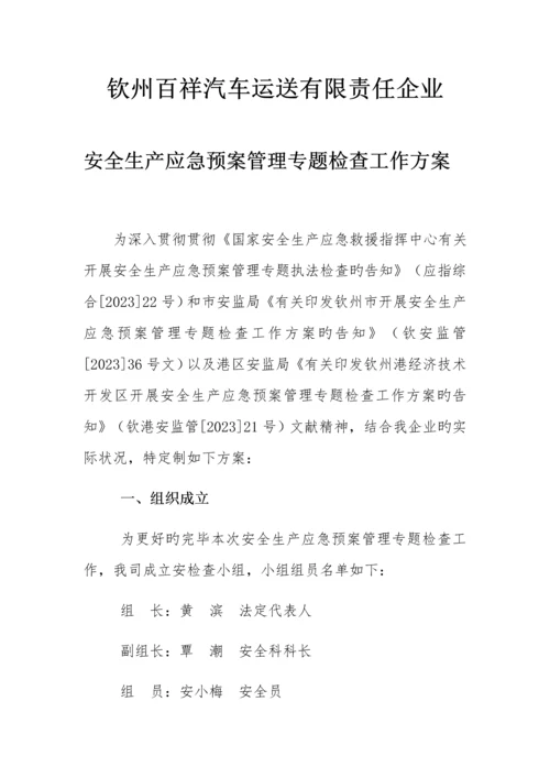2023年安全生产应急预案管理专项检查工作方案.docx