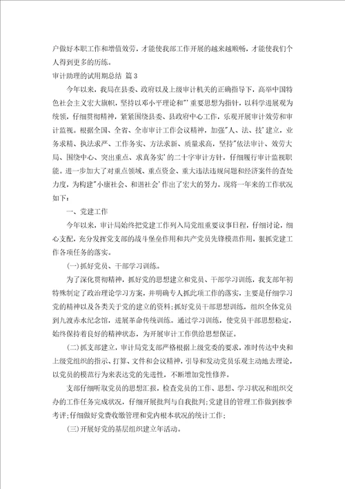 审计助理的试用期总结汇编5篇