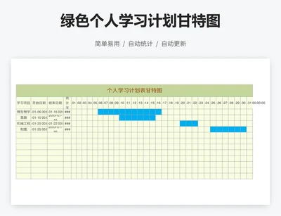 绿色个人学习计划甘特图