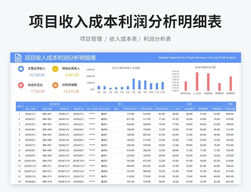 项目收入成本利润分析明细表