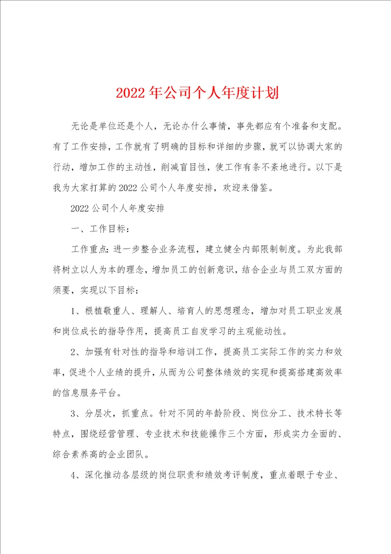 2022年公司个人年度计划