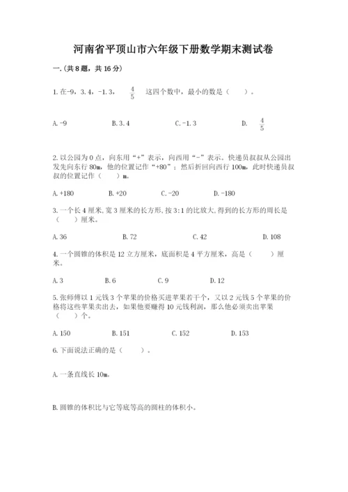 河南省平顶山市六年级下册数学期末测试卷（考点精练）.docx
