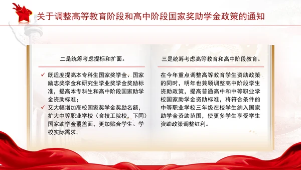 关于调整高等教育阶段和高中阶段国家奖助学金政策的通知全文学习PPT