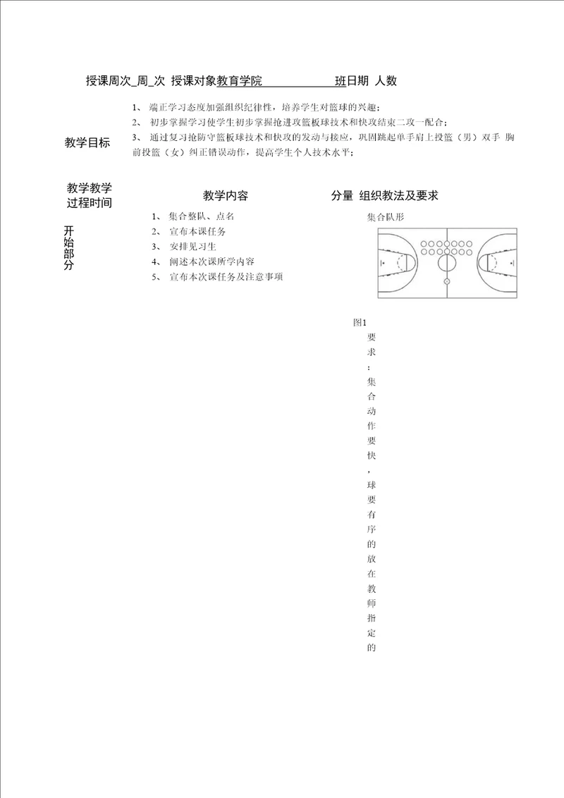 府学苑中学七年级2017学年第一学期体育篮球课教案第十周快攻二打一