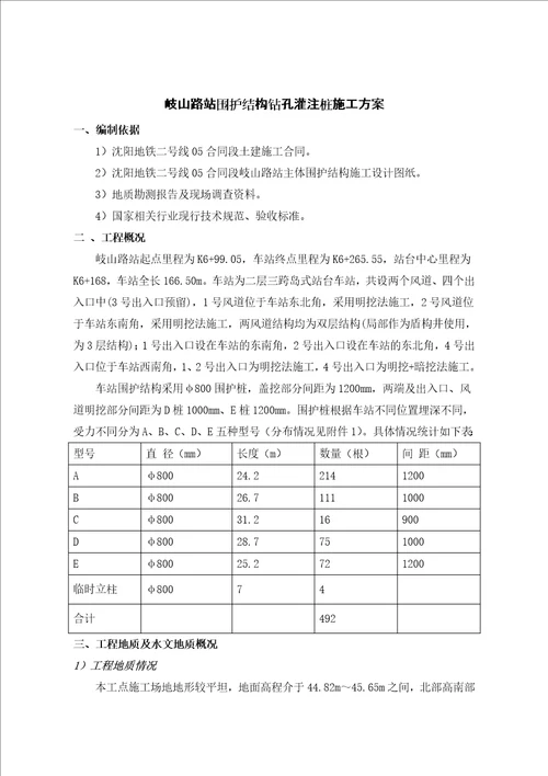 围护钻孔灌注桩施工方案 doc