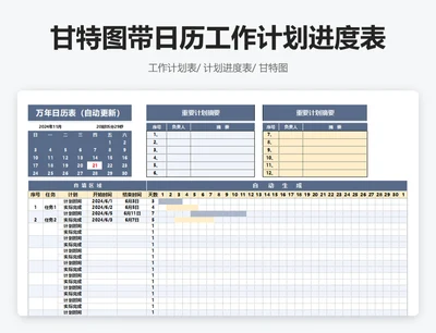 甘特图带日历工作计划进度表