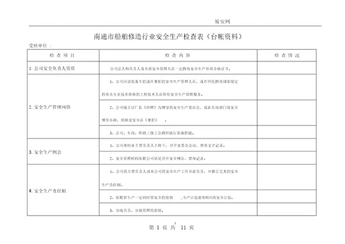 船舶修造行业安全生产检查表格