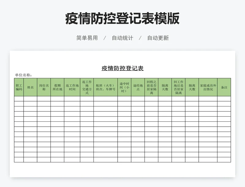 疫情防控登记表模版