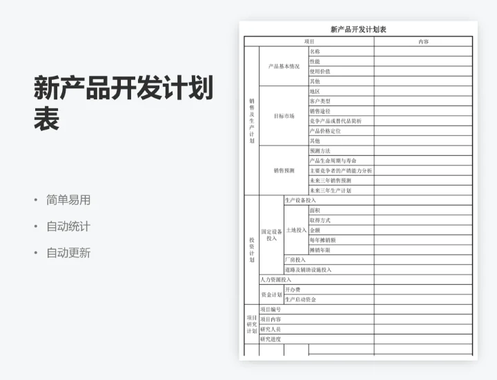新产品开发计划表