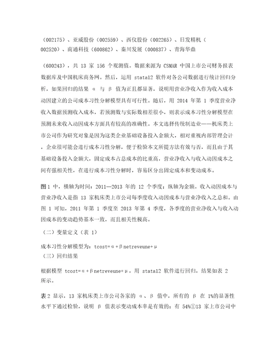 基于财务报表数据的成本习性分解方法研究收入动因成本习性分析模型的