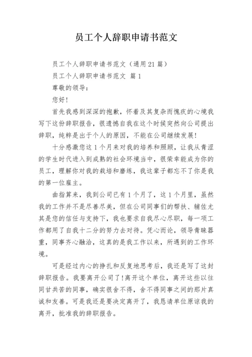 员工个人辞职申请书范文.docx