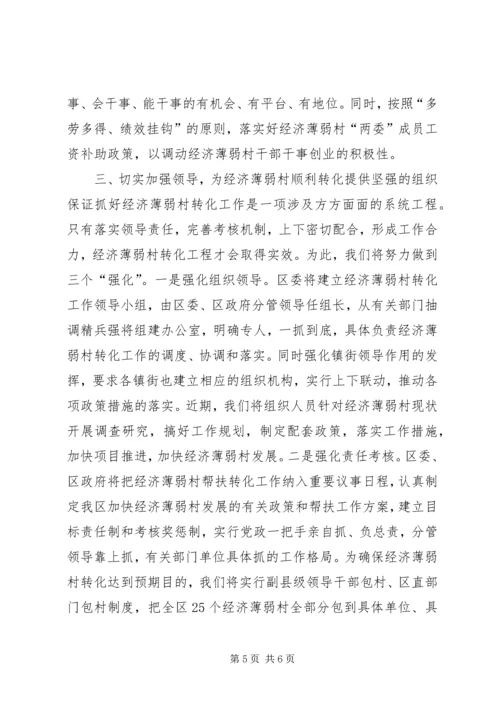 在全市实施百个经济薄弱村转化帮扶工程动员大会上的发言 (2).docx