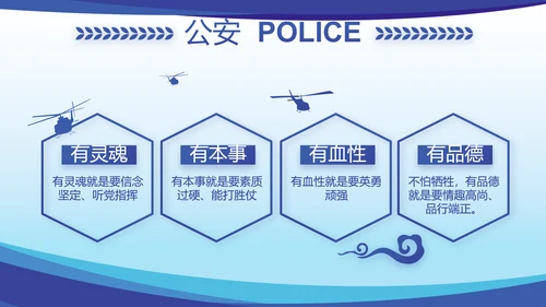 蓝色大气公安民警思想总结汇报动态PPT模板