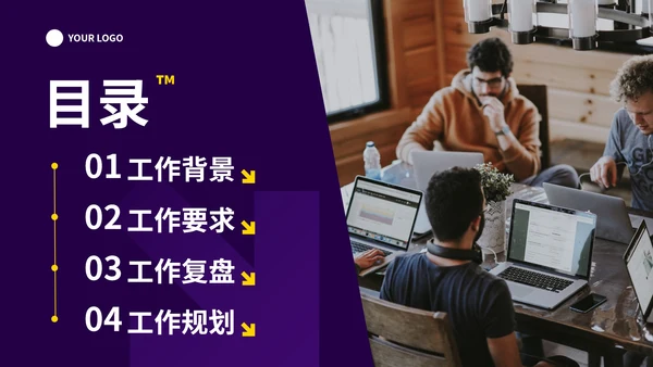紫色高级几何商务工作复盘总结报告PPT模板