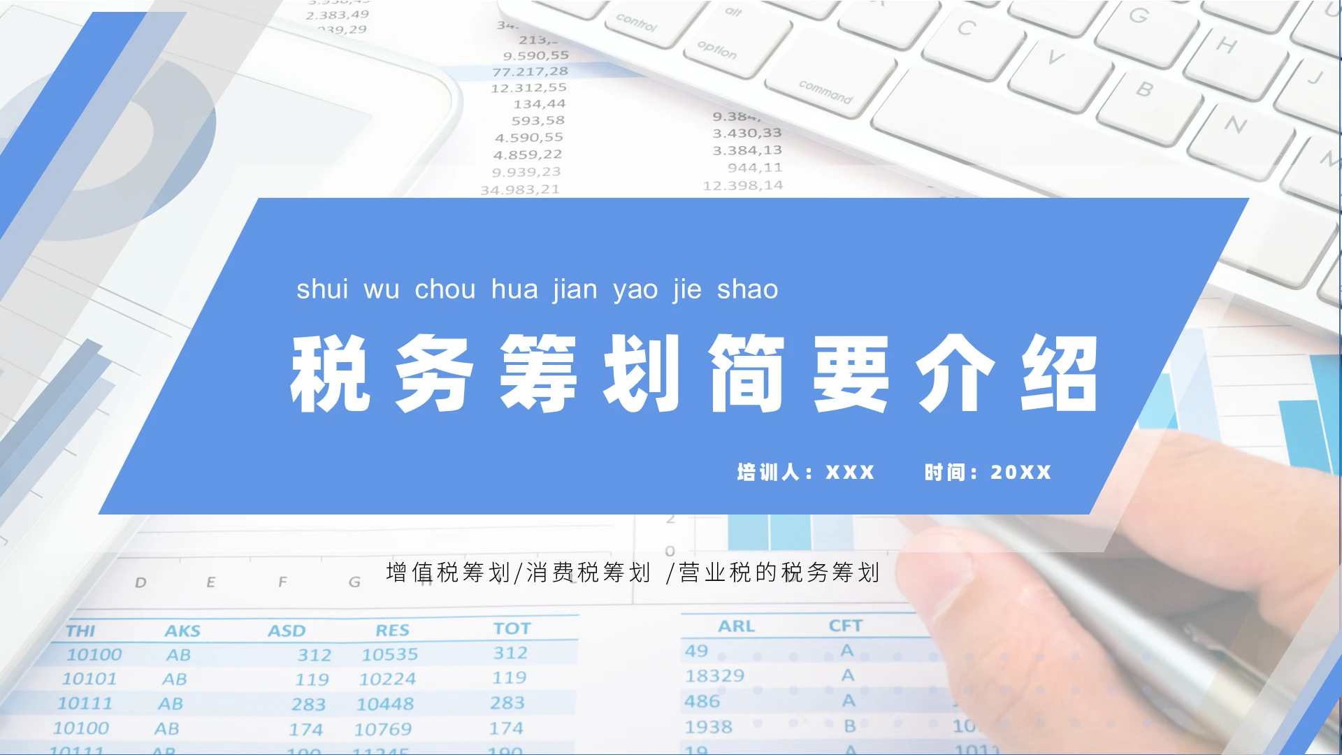蓝色商务税务筹划简要介绍企业培训PPTX模板