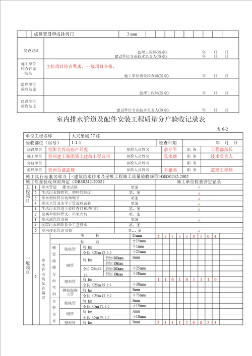 省建设厅住宅工程质量分户验收汇总表