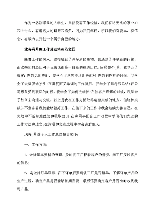 业务员月度工作总结精选范文