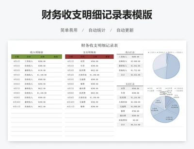 财务收支明细记录表模版