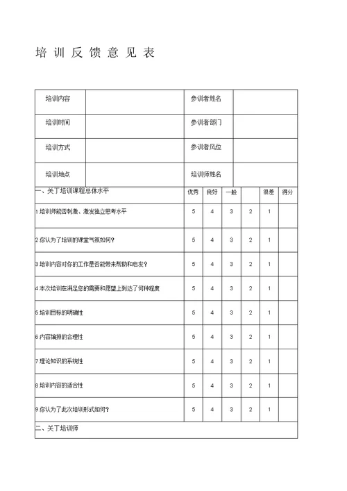 培训反馈意见表